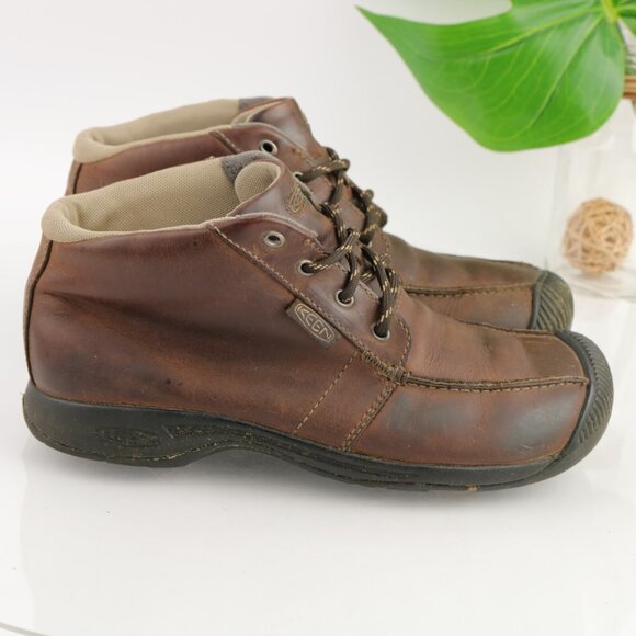 Keen Mens Reisen Chukka Boots Size 9.5 Brown Leather Lace Up Work Shoe Casual - Picture 1 of 11
